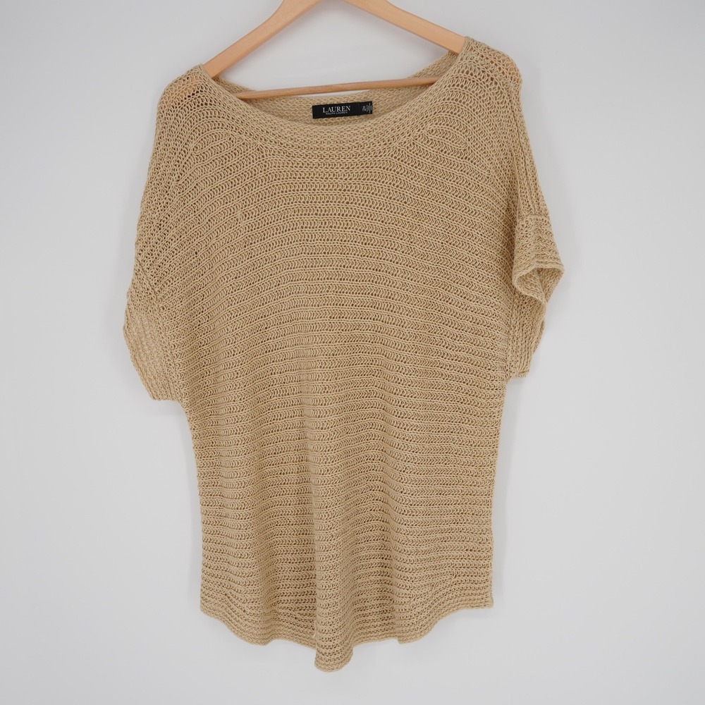 Lauren Ralph Lauren Sweater Womens 2X Beige Linen Open Knit Relaxed Classic
